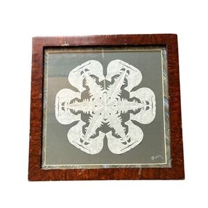 Vintage Carol‎ Menninga "Bear" Framed Scissor Cut Snowflake Abstract Art 12.5"